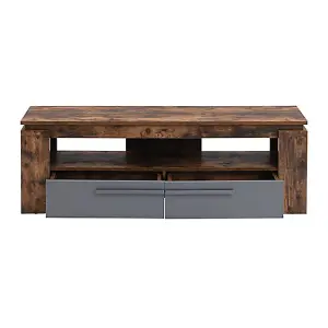 Portland TV Stand With Storage for Living Room and Bedroom, 1400 Wide, Two Drawers Storage, Media Storage, Rustic Oak Finish