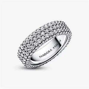 Pandora Timeless Pavé Triple-Row Ring - Sterling Silver / Cubic Zirconia - Sz. 50