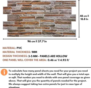 3D Wall Panels with Adhesive Included - Pack of 6 Sheets - Covering 29.76 sqft /2.76 sqm - Decorative Mix Natural Sandstone Design