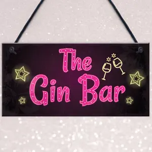 Red Ocean Novelty Gin Bar Sign Neon Effect Home Bar Man Cave Kitchen Sign Gin Gifts