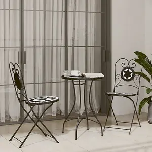 Mosaic Bistro Set Black and White Iron and Ceramic