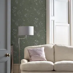 Laura Ashley Elderwood Sage Floral Smooth Wallpaper