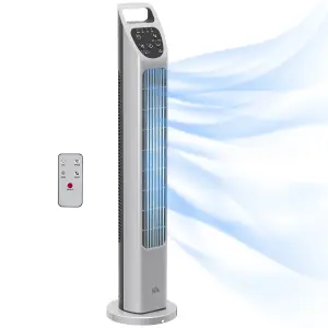 HOMCOM Oscillating Tower Fan Floor Fan with 4H Timer for Home Office Silver