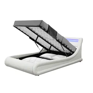 Galaxy LED Upholstered Ottoman Bed Black/White / Kingsize (5')