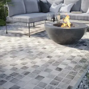 Pave Matt Grey Stone Effect Porcelain Outdoor Tile - Pack of 2, 0.74m² - (L)610x(W)610