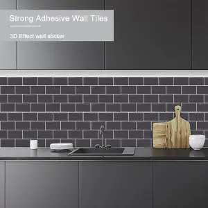 Peel and Stick Self Adhesive Wall Tile Stickers for Kitchen and Bathroom Backsplash (10 Pack, 12x12 Inches, T 1.2mm Dark Grey)