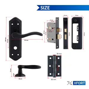 XFORT London Suite Bathroom Handle Pack Black Antique, Complete Door Set