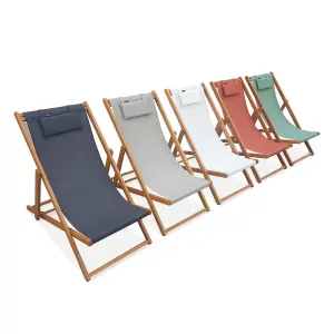 sweeek. Pair of eucalyptus deck chairs with headrest cushions Creus Anthracite 102x56x86 cm