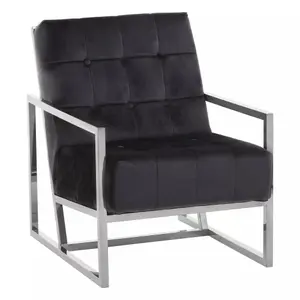 Interiors by Premier Black Velvet Arm Chair, Comfortable Armchair with Button tufting, Velvet Upholstery Lounge Chair for Home