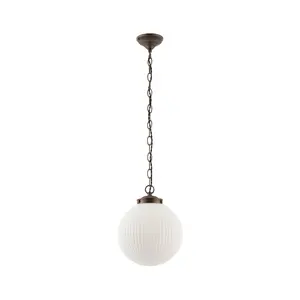 Bateson 1 - Light Globe Pendant Antique Brass/Clear Ribbed Glass / 100cm H x 25cm W x 25cm D