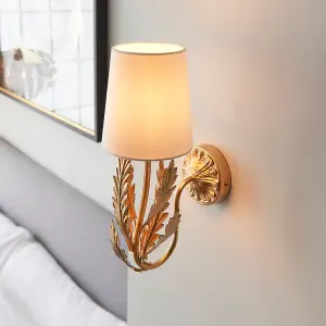 Damita Gold Leaf Ivory Cotton Shade Decorative Floral 1 Light Wall Light