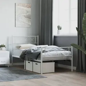 Berkfield Metal Bed Frame with Headboard and Footboard White 100x190 cm