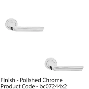 2 PACK - Premium Art Deco Door Handle Set - Polished Chrome Reeded Lever on Round Rose