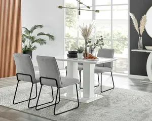 Furniturebox UK 4 Seater Dining Set - Imperia White High Gloss Dining Table and Chairs - 4 Light Grey Halle Black Leg Chairs