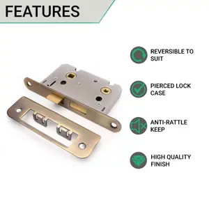 EAI Bathroom Lock 65mm / 44mm Backset ANTIQUE BRASS for Wooden Bathrooms Accepts 5mm Square Spindle CE UKCA & Fire Door App