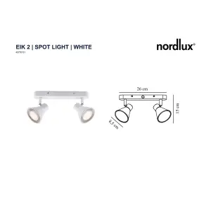 Nordlux Eik 2-Spot Indoor Dining Kitchen Metal Spot Light in White (Diam) 8.5cm