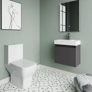 Cloakroom Suite - Slimline Vanity Unit, Tap and Toilet - Gloss Grey/Chrome