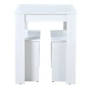 Dining Table with 2 benches Dining Table Set for Kitchen, Dining Room, Small Space Artificial Marble (White)