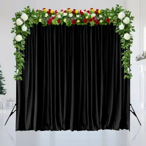 Black Velvet Backdrop Curtain Wrinkle-Free Polyester Fabric Background with Drapes, 3x3 Metres