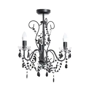 ValueLights Viscount Black 3 Way Ceiling Light Chandelier Fitting with Clear Acrylic Jewel Droplets