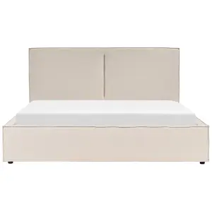 Fabric EU Super King Size Ottoman Bed Beige MOISSAC