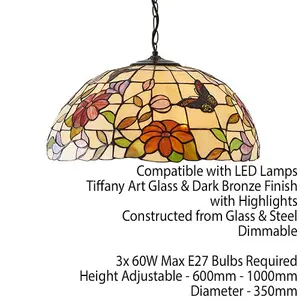 Tiffany Glass Hanging Ceiling Pendant Light Bronze Chain Butterfly Shade i00089