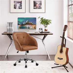 Yaheetech Height Adjustable Swivel Desk Chair with Castors and Armrests - Brown / Faux Leather