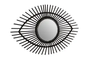 Interiors by Premier Black Natural Rattan Eye Shapped Wall Mirror, Rattan Frame Large Wall Mirror, Unique Wooden Frame Mirror