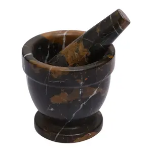 Interiors by Premier Black & Gold Marble Mortar & Pestle