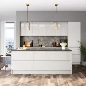 GoodHome Garcinia Integrated handle Gloss light grey Highline Cabinet door (W)600mm (H)715mm (T)19mm