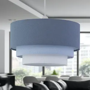 First Choice Lighting Set of 2 Gabi Blue Ombre Linen 3 Tier Ceiling Light Shades