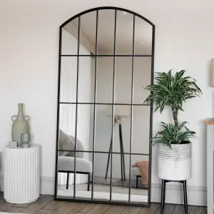 Jobu home - Tomi - Full Length Black Metal Arched Lattice Window Mirror - 180cm x 90cm