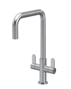 Kitchen Mono Mixer Tap with 2 Lever Handles, 361mm - Brushed Nickel