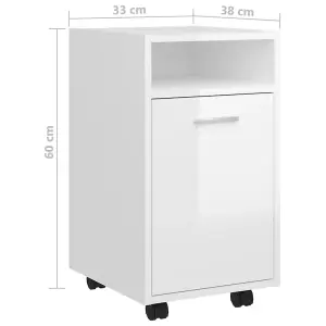 Berkfield Side Cabinet with Wheels High Gloss White 33x38x60 cm Engineered Wood