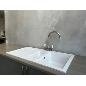 Liquida ELL15WH 1.5 Bowl Comite Reversible Inset White Kitchen Sink With Wastes