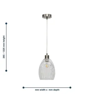 First Choice Lighting Birch Clear Fluted Glass with Satin Nickel Pendant Fitting