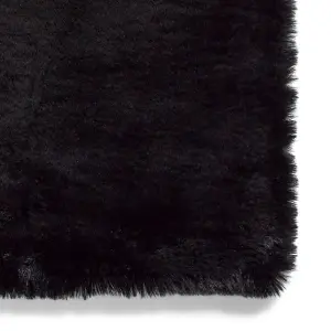 Black Shaggy Modern Plain Machine Made Rug for Living Room and Bedroom-120cm X 170cm