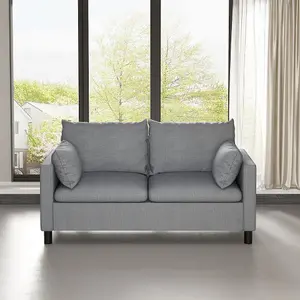 MCC Direct Large 2 seater Plush Padded Sofa/Couch Linen Fabric Settee Grey - Laura