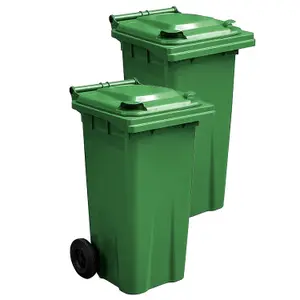 140L Green Coloured Wheelie Bin Compact Sized Ideal For Small Gardens Complete With Rubber Wheels & Lid