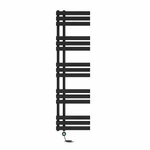 Rinse Bathrooms Designer Electric Thermostatic Heated Towel Rail D Shape Bathroom Ladder Style Radiator Warmer 1600x450mm Black