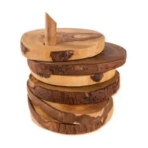 Olive Wood Natural Grained Rustic Kitchen Dining Handmade Set of 6 Coasters (Diam) 9cm