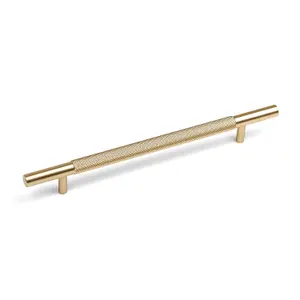 320mm Gold Brass Knurled Cabinet Handle Textured Cupboard Door Drawer T-Bar Pull Wardrobe Furniture Replacement Upcycle