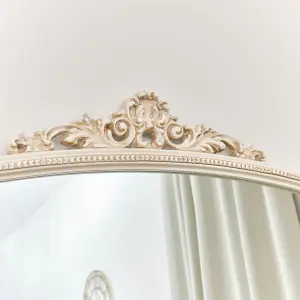 Melody Maison Extra Large Arch Antique Ivory Ornate Overmantle Mirror - 152cm x 128cm