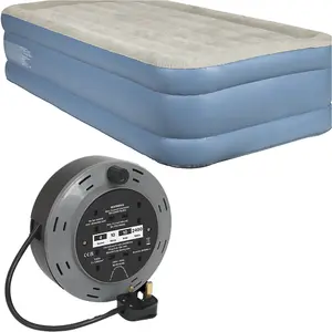 Single High Raised Inflatable Air Bed with Built-In Pump and Extension Lead for Camping