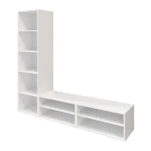 GoodHome Atomia Freestanding Matt white oak effect Corner TV unit with 6 shelves, (H)187.5cm x (W)50cm x (D)47cm