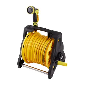 25m Portable Garden Watering Hose Reel Set with 10 Modes in Yellow and Black