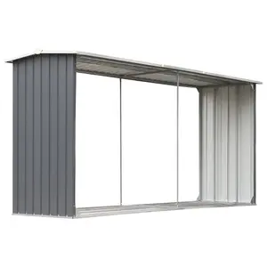 Berkfield Garden Log Storage Shed Galvanised Steel 330x92x153 cm Grey