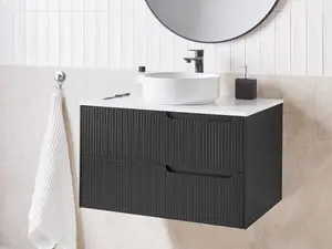 Bathroom Wall Mounted Cabinet 80 x 52 cm Black QUINTELA