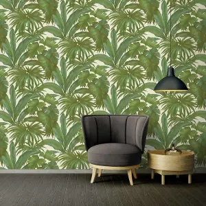 Versace Giungla Palm Leaves Wallpaper - Green and Cream - 96240-5 - 10m x 70cm