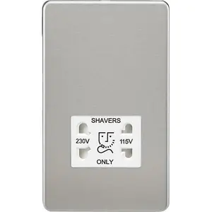 Knightsbridge Screwless Shaver Socket Dual Voltage 115V/230V Brushed Chrome / White - SF8900BCW